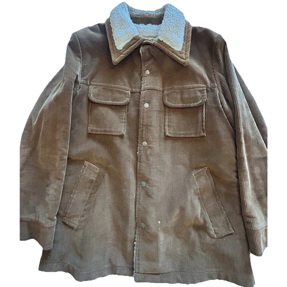 Vtg 70s William Barry 42R/Lg‎ Barn Jacket Corduroy Sherpa Lined Coat Big Collar